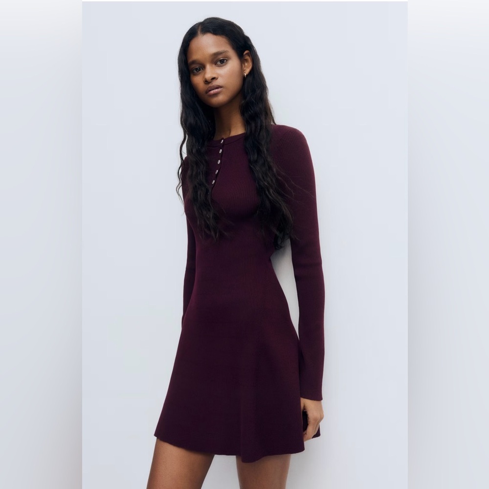 H&M RIB-KNIT DRESS WITH FLARED SKIRT NWT Sz XS